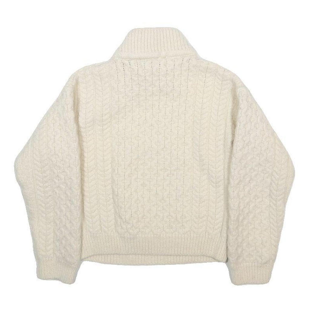 ARAN CRAFTS Boys Cream Wool Patterned Roll Neck Pullover Jumper S Warm Knit