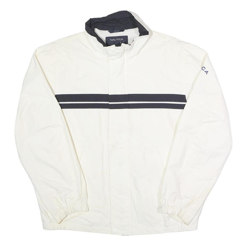 NAUTICA Mens White & Navy Striped Zip Cotton Blend Jacket L Casual Classic