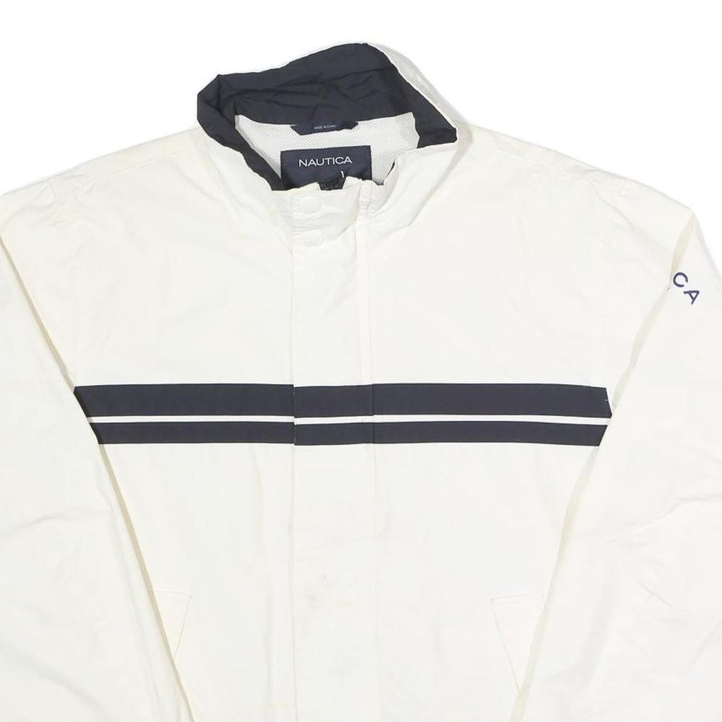 NAUTICA Mens White & Navy Striped Zip Cotton Blend Jacket L Casual Classic