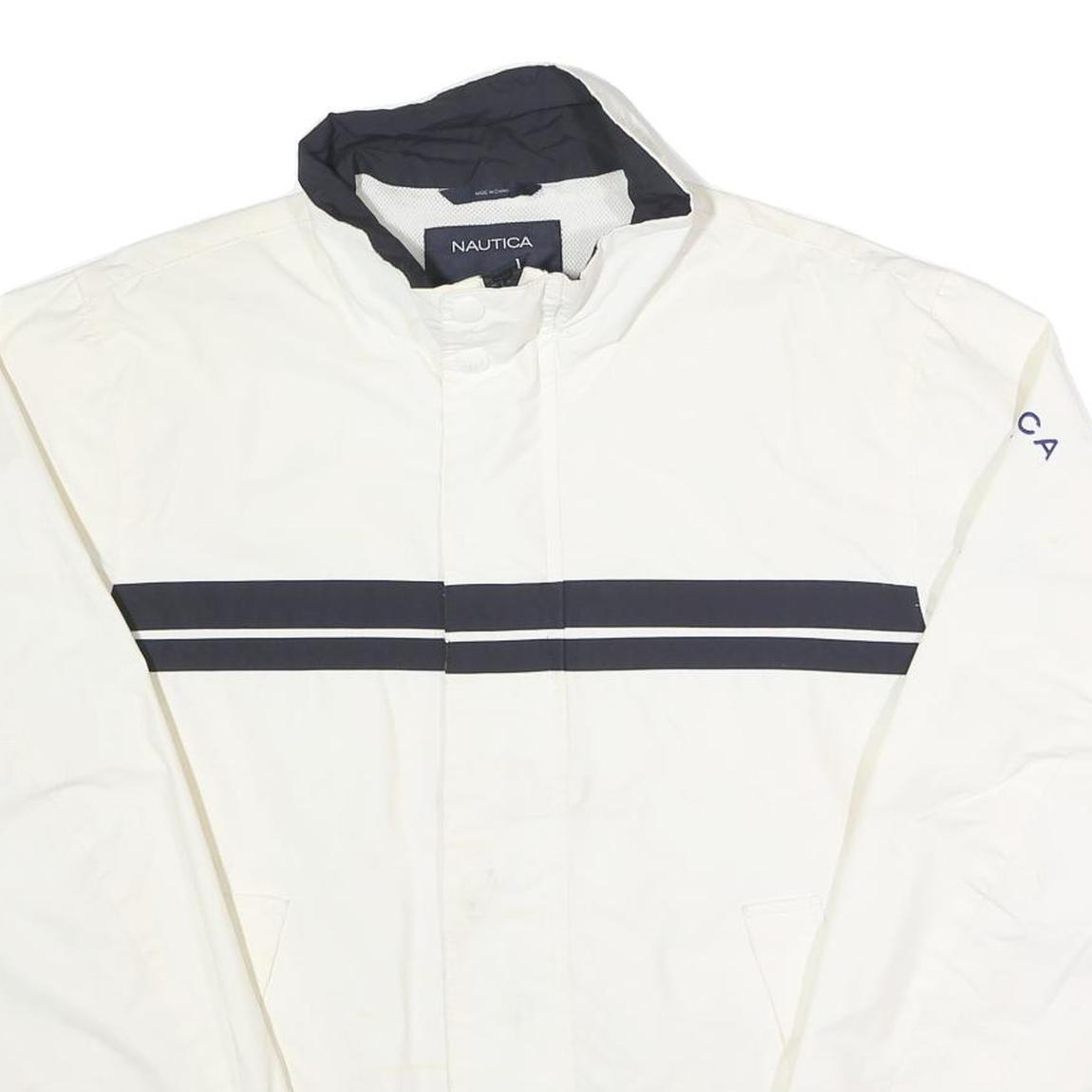 NAUTICA Mens White & Navy Striped Zip Cotton Blend Jacket L Casual Classic