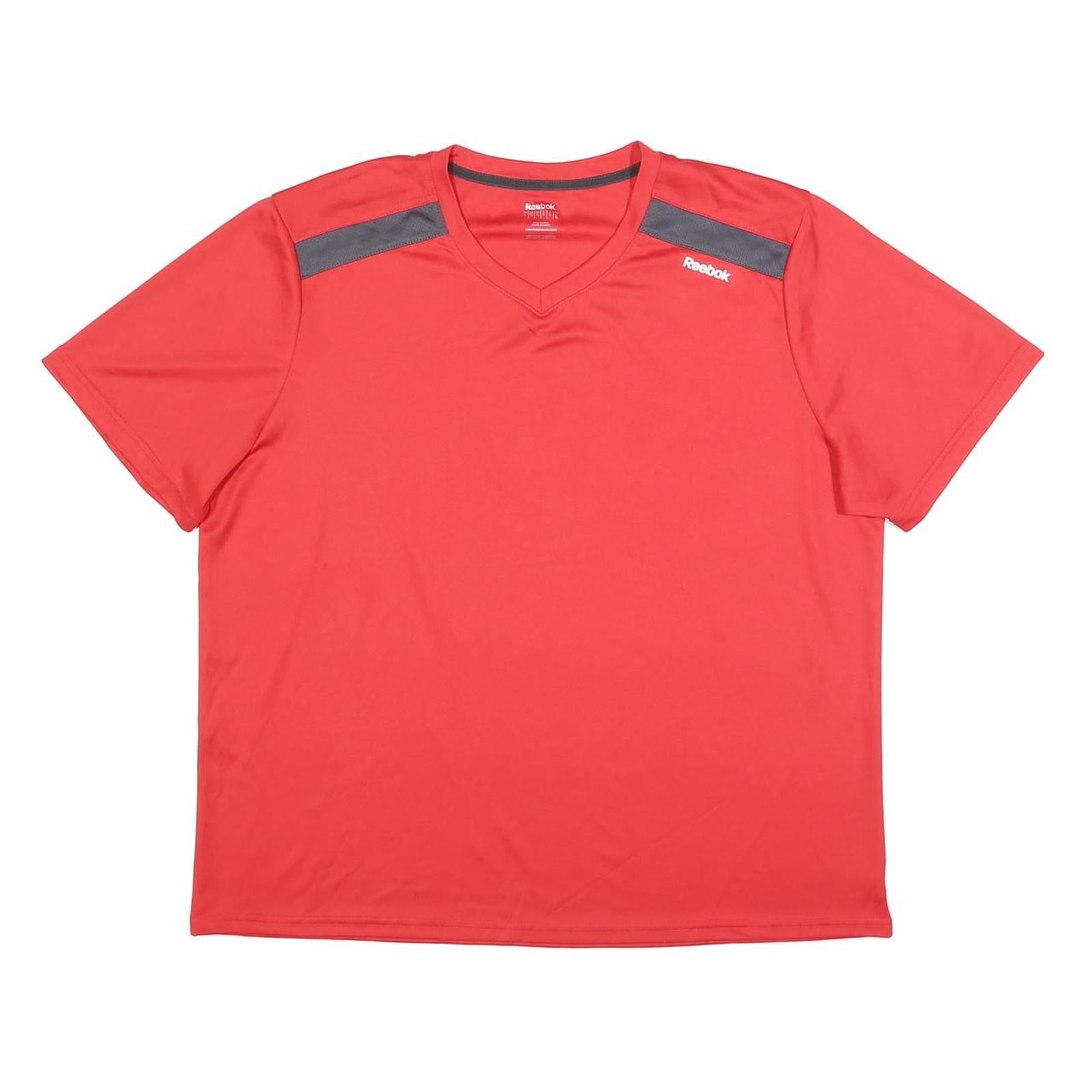 REEBOK Mens Red Athletic T-Shirt L Short Sleeve V-Neck Sports Gym Top
