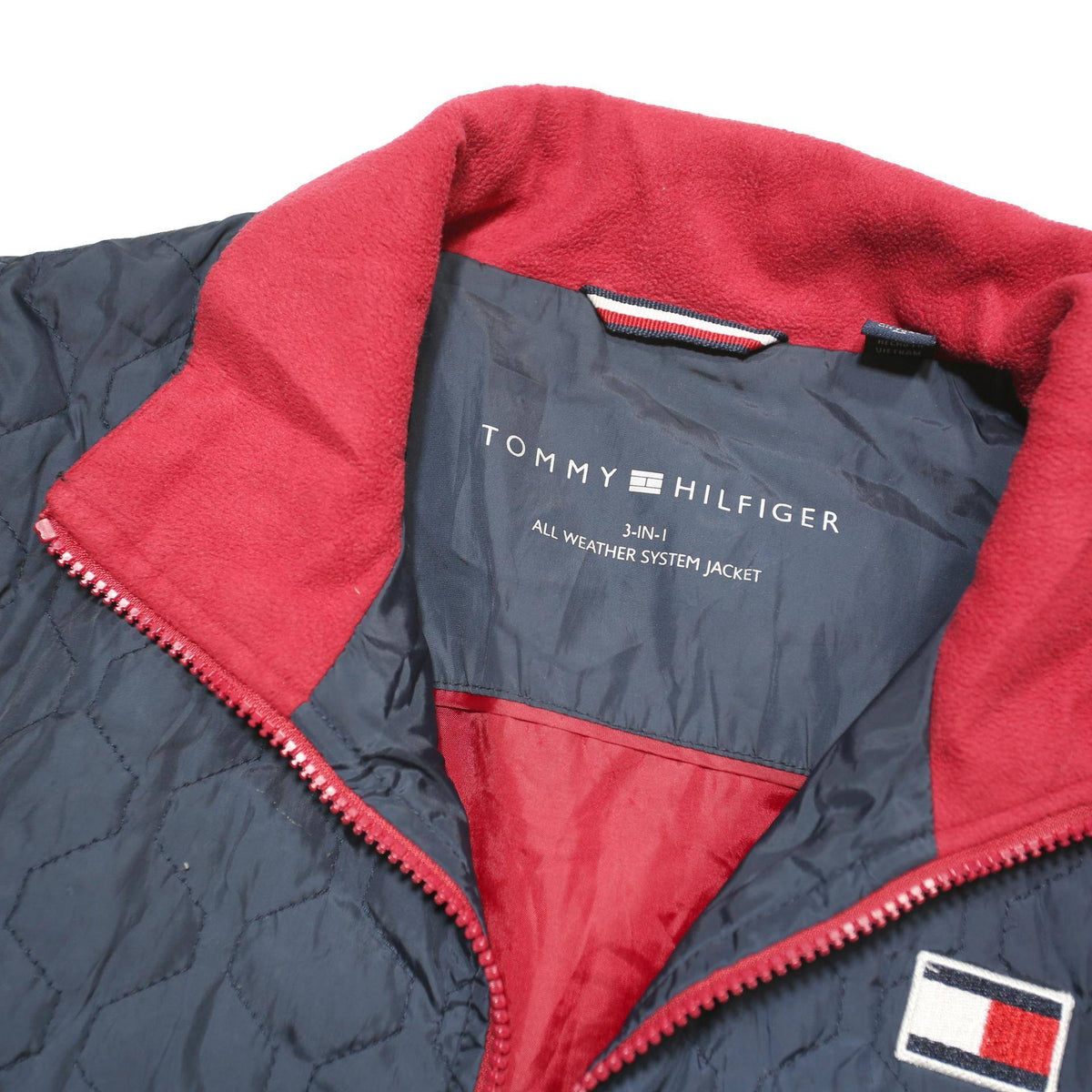 TOMMY HILFIGER Womens Navy & Red Quilted Zip Jacket M Polyester Blend Casual