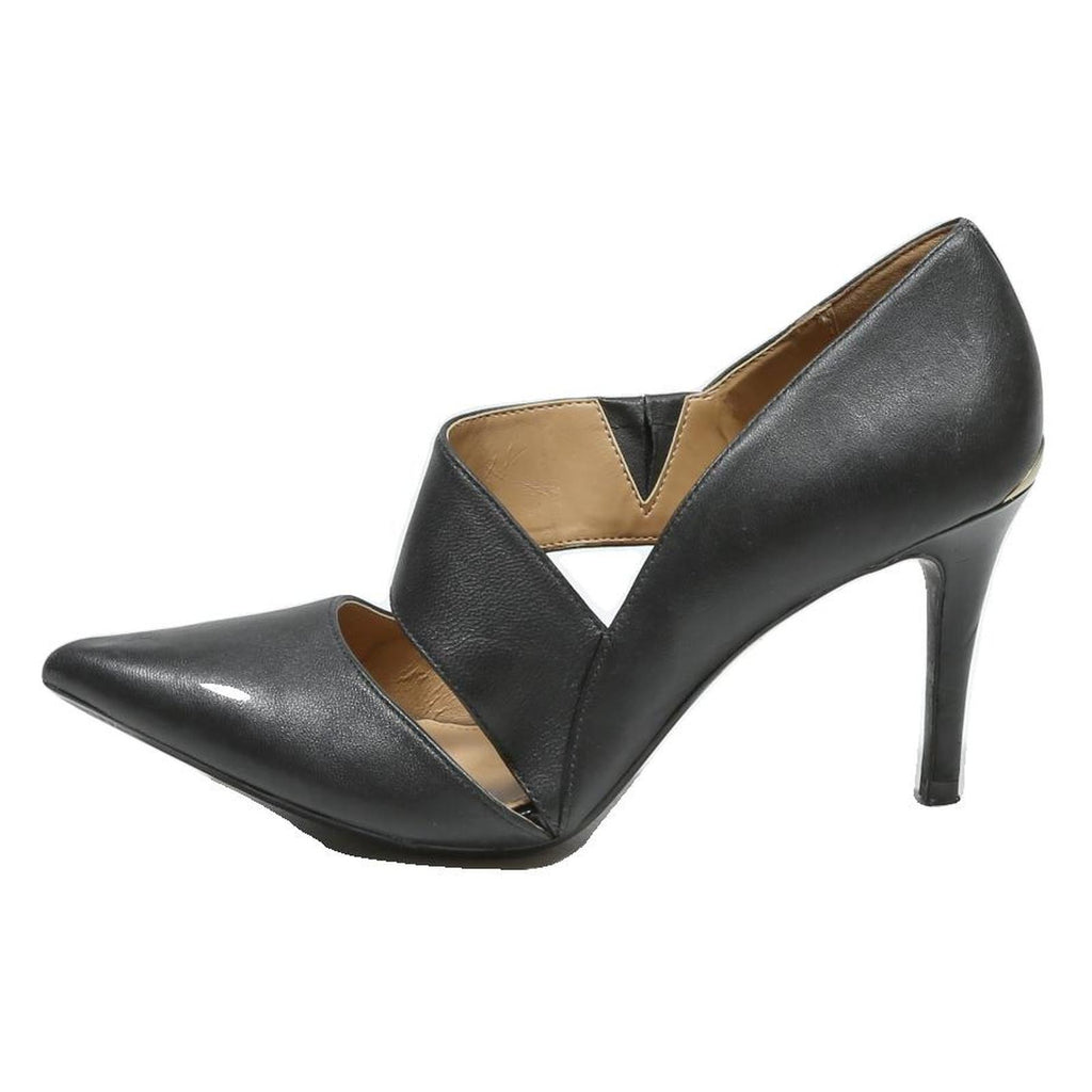 CALVIN KLEIN Womens Pointed Cutout Design Leather Court Shoes Black UK 6.5