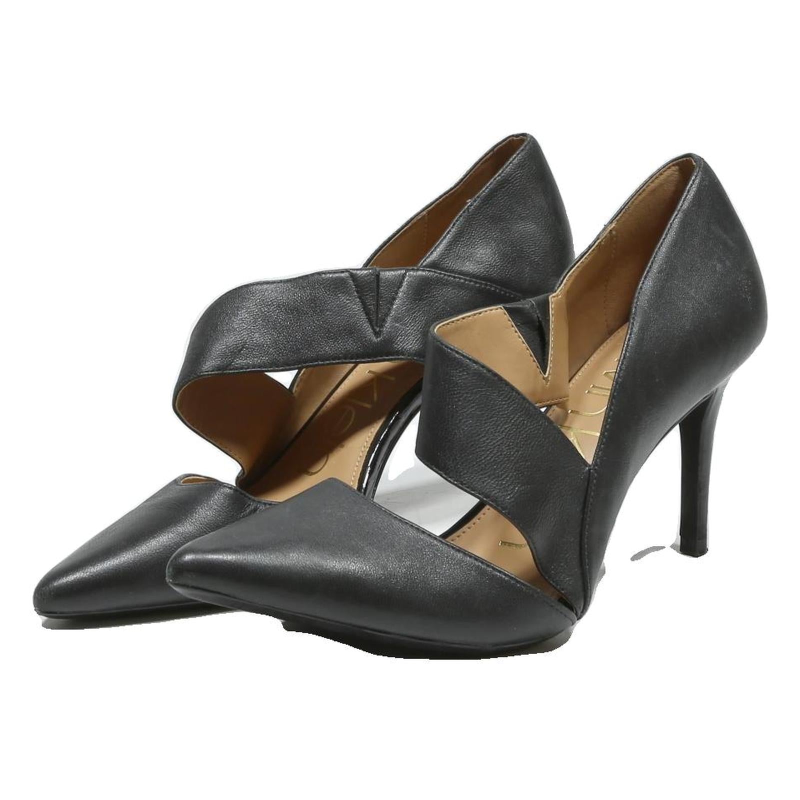 CALVIN KLEIN Womens Pointed Cutout Design Leather Court Shoes Black UK 6.5
