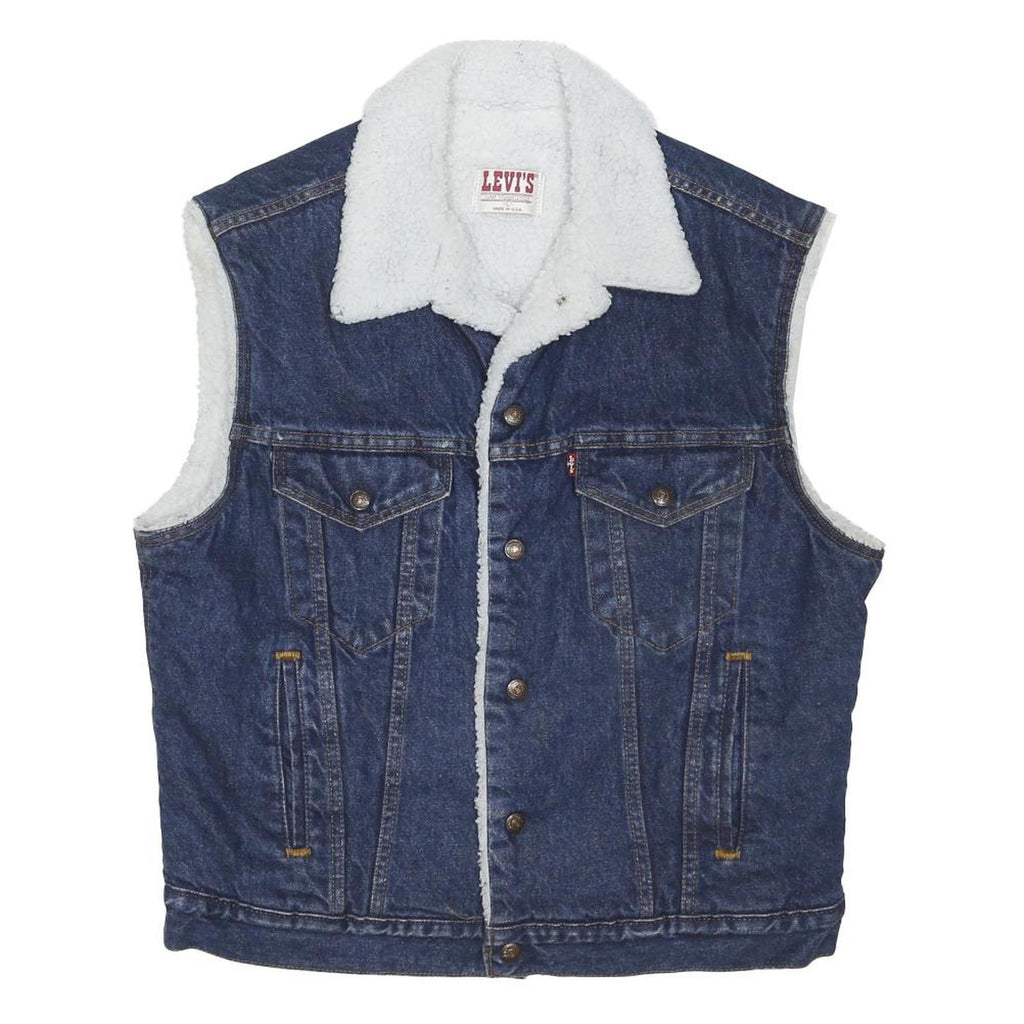 LEVI'S Mens Blue White Sherpa Denim Jacket L Cotton Blend Button Closure