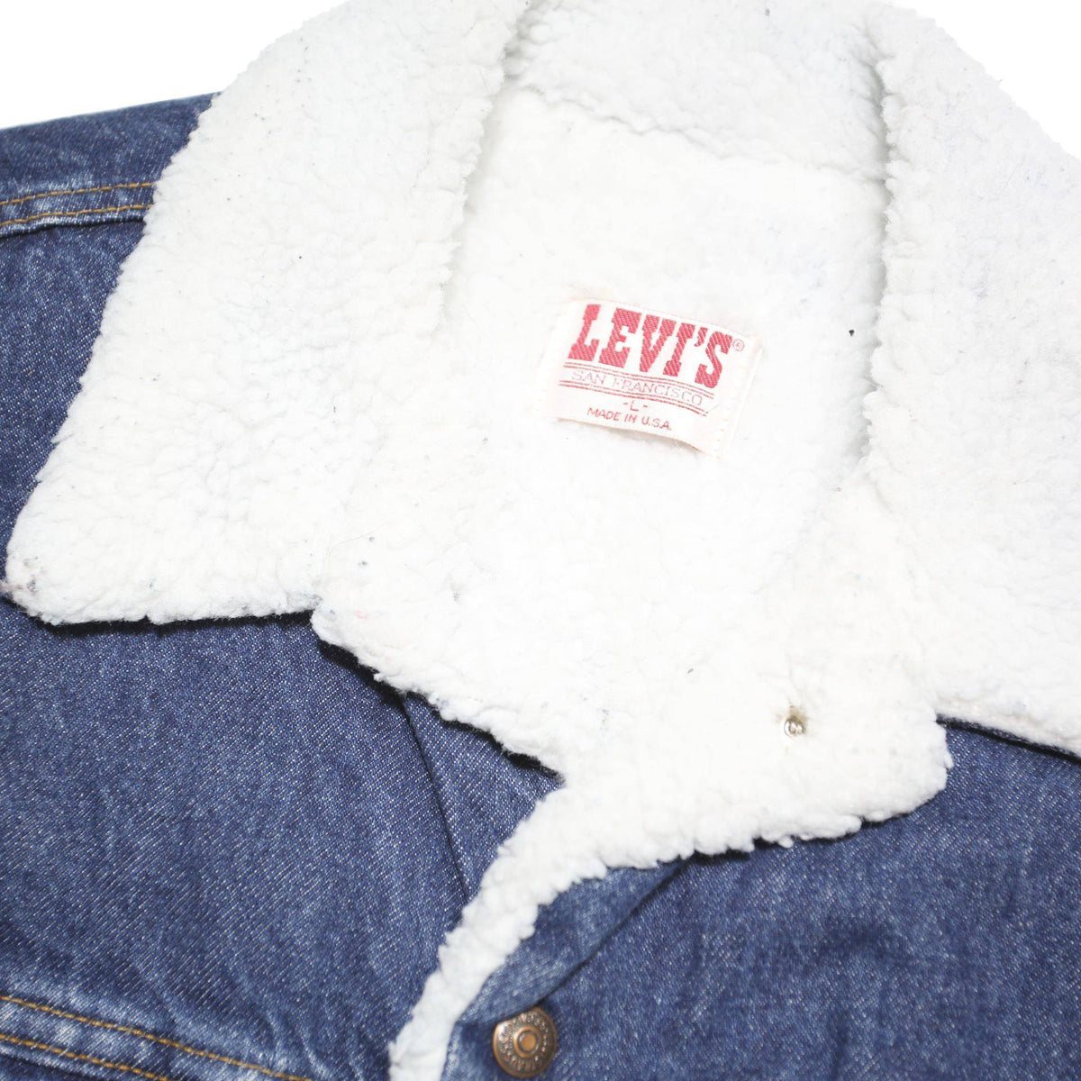 LEVI'S Mens Blue White Sherpa Denim Jacket L Cotton Blend Button Closure