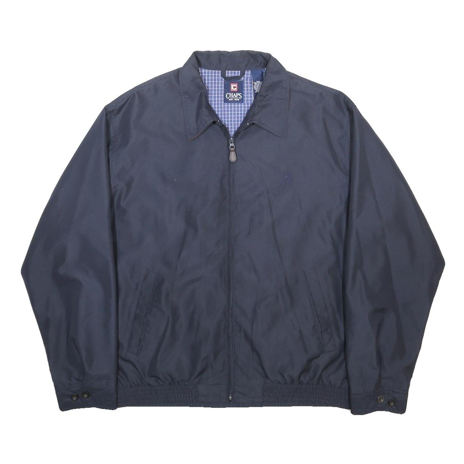 CHAPS Mens Navy Blue Harrington Jacket L Polyester Zip Plain Classic Fit