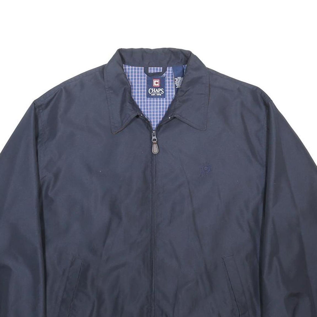 CHAPS Mens Navy Blue Harrington Jacket L Polyester Zip Plain Classic Fit