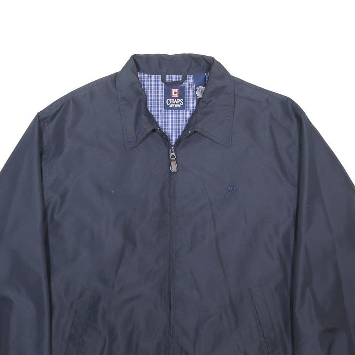 CHAPS Mens Navy Blue Harrington Jacket L Polyester Zip Plain Classic Fit