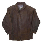 PELLE CUIR Mens Brown Leather Bomber Jacket M Leather Zip Stand-Up Collar