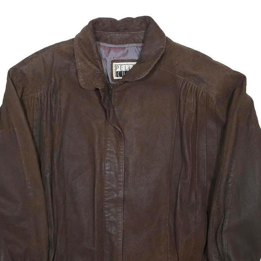 PELLE CUIR Mens Brown Leather Bomber Jacket M Leather Zip Stand-Up Collar