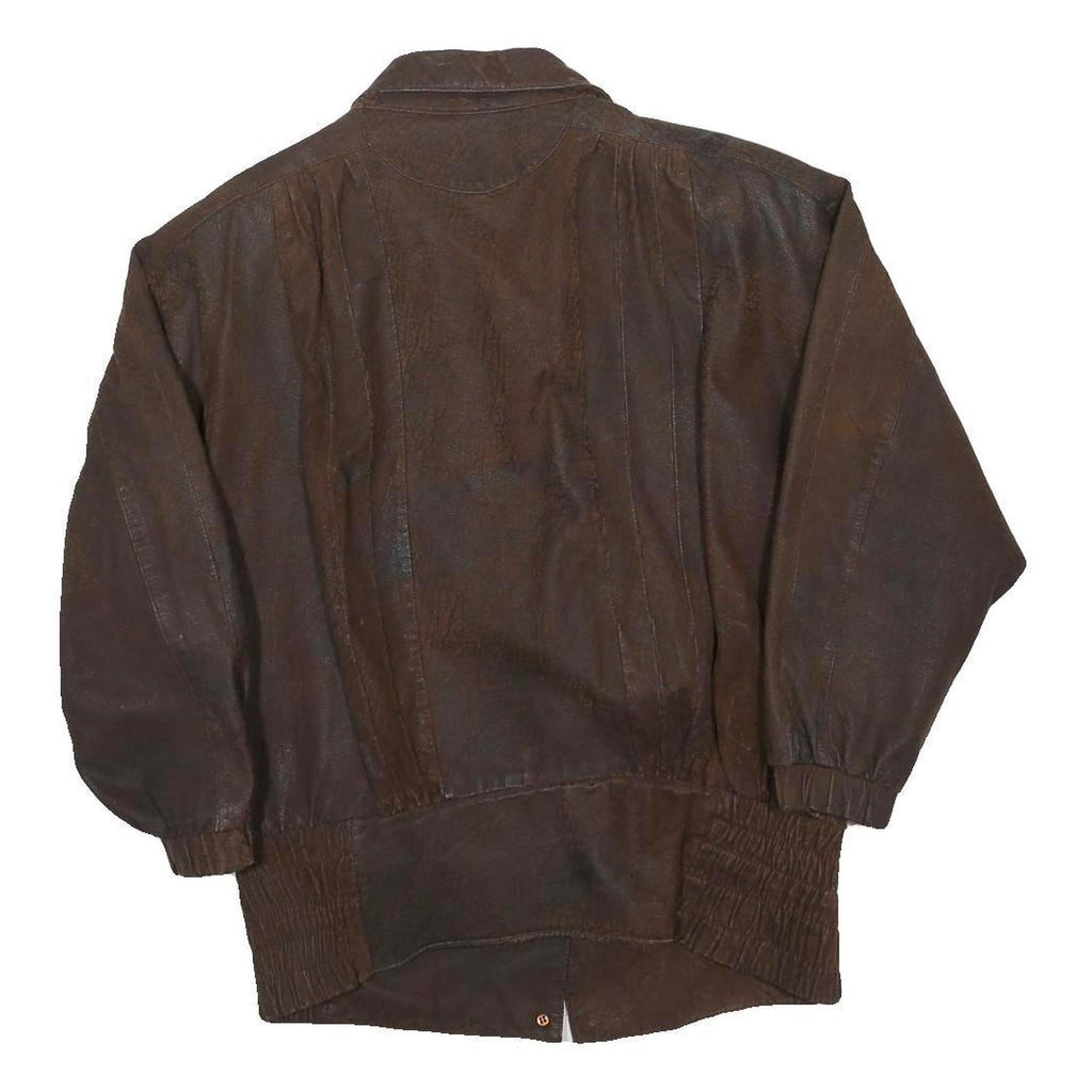 PELLE CUIR Mens Brown Leather Bomber Jacket M Leather Zip Stand-Up Collar