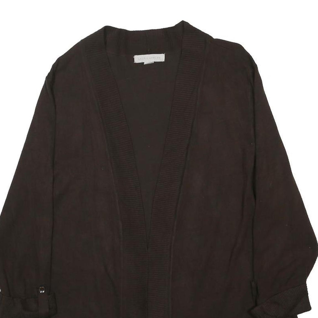 LAURA ASHLEY Womens Brown Plain Rayon Jumper XL Long Sleeve Open Front Casual