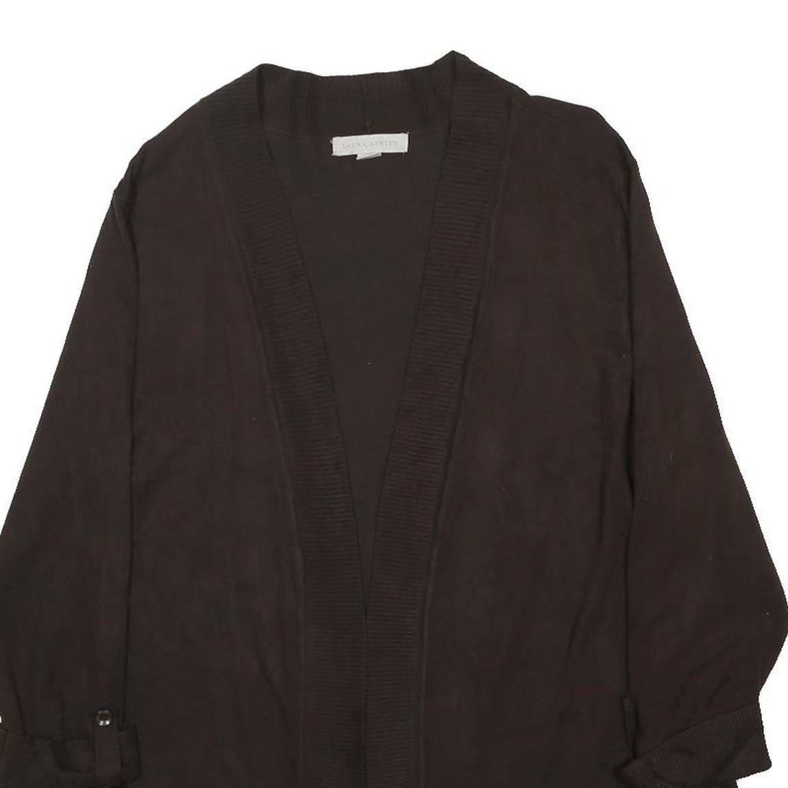 LAURA ASHLEY Womens Brown Plain Rayon Jumper XL Long Sleeve Open Front Casual