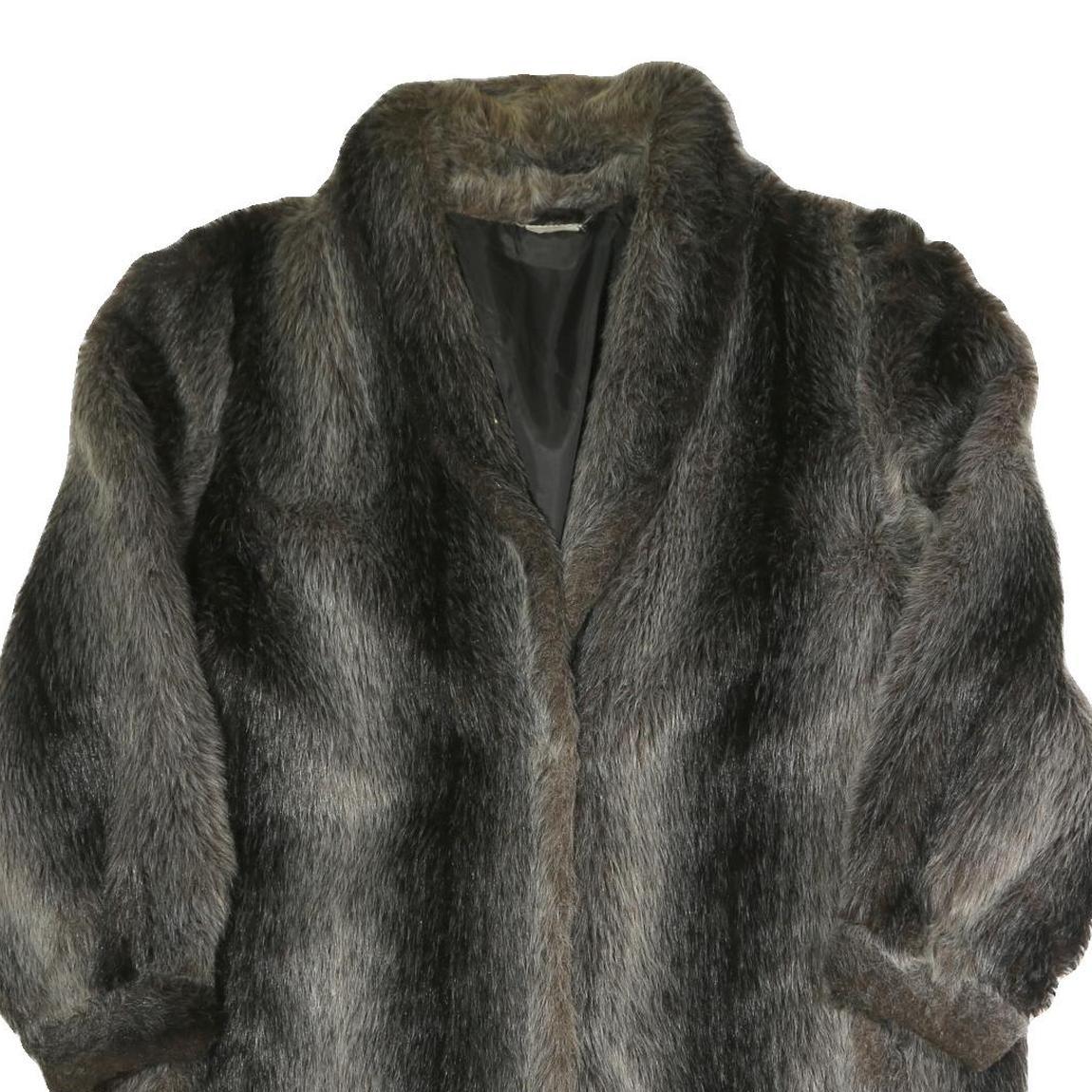 Womens Black Faux Fur Button Jacket L Polyester Blend Soft Plush Outerwear