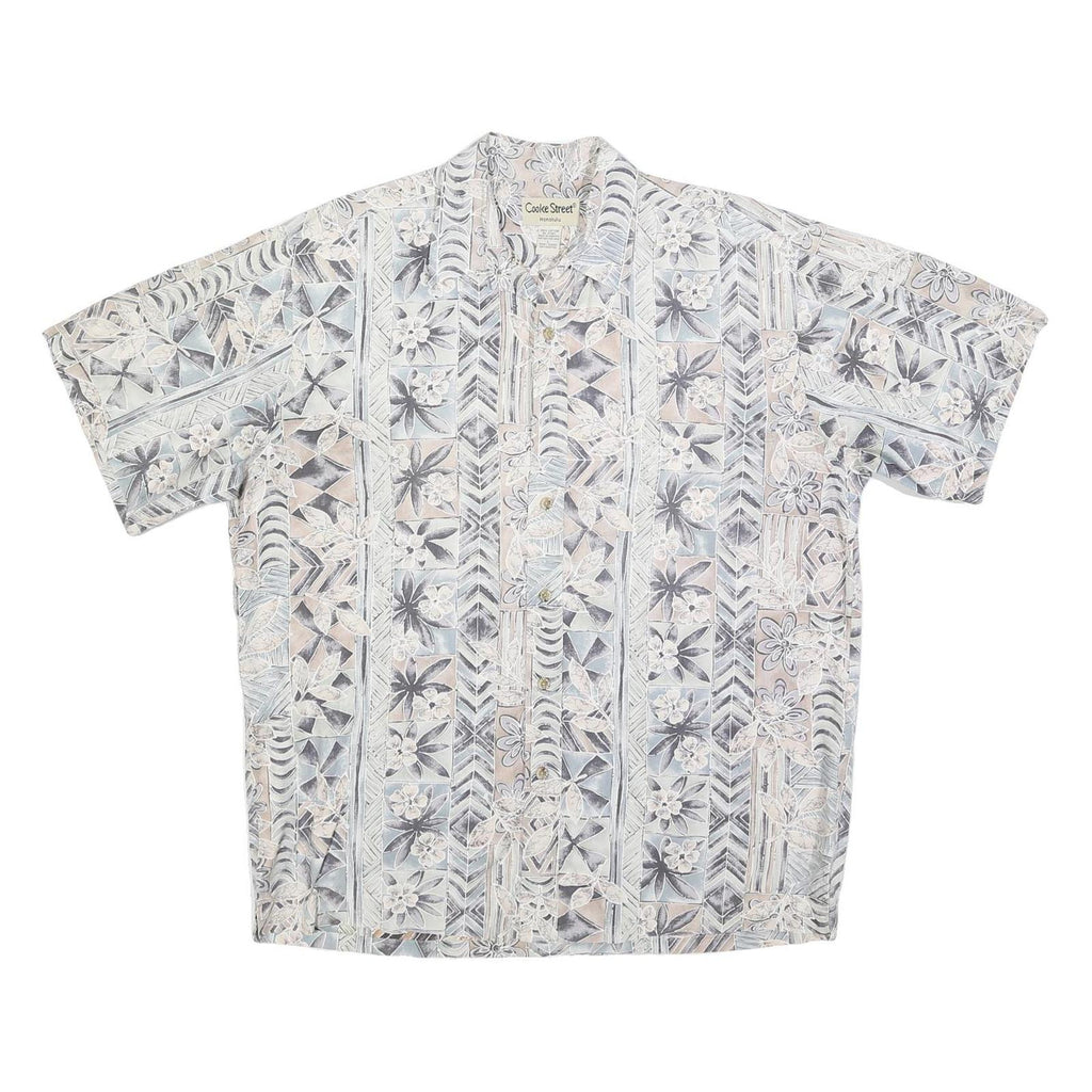 COOKE STREET Mens Beige & Grey Pattern Shirt L Casual Cotton Blend Hawaiian