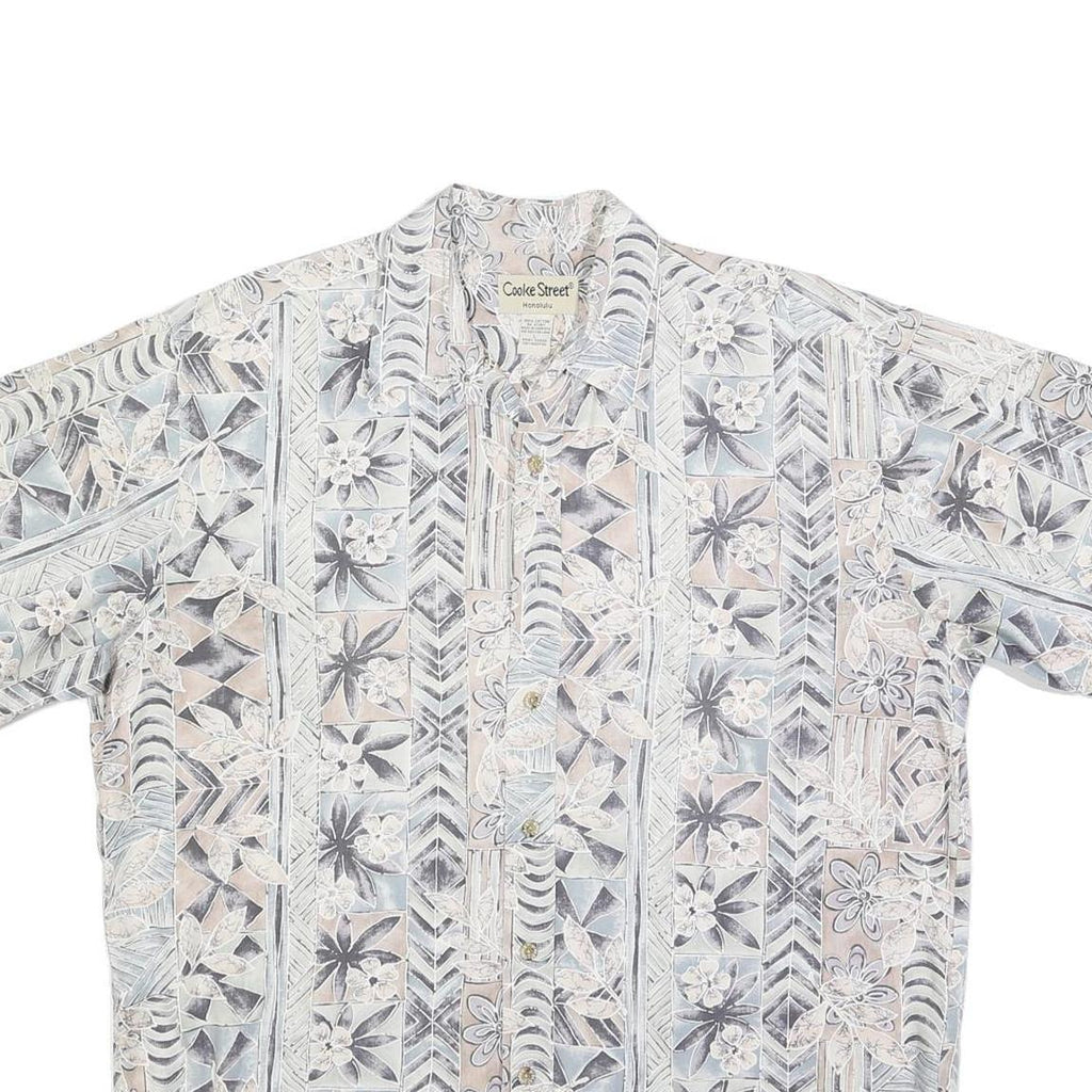 COOKE STREET Mens Beige & Grey Pattern Shirt L Casual Cotton Blend Hawaiian