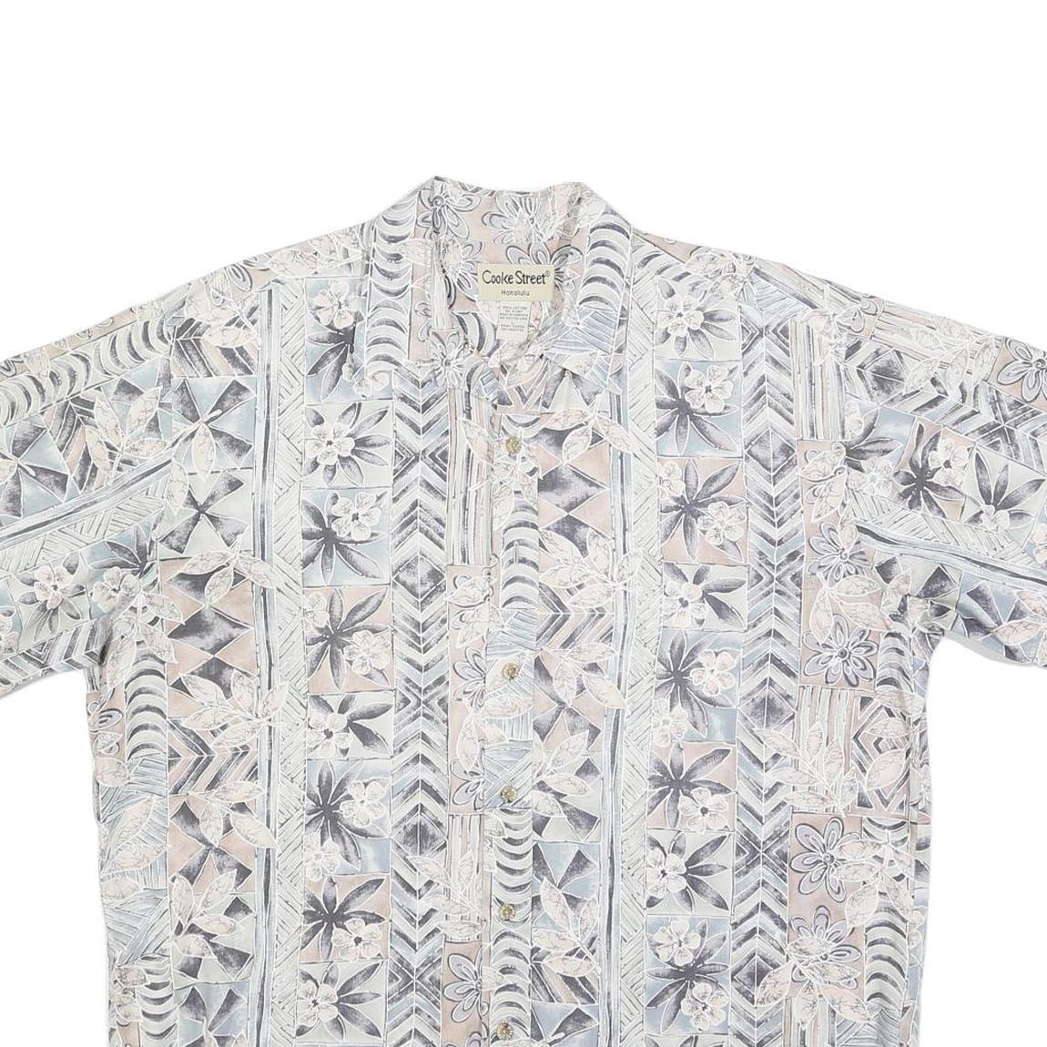 COOKE STREET Mens Beige & Grey Pattern Shirt L Casual Cotton Blend Hawaiian