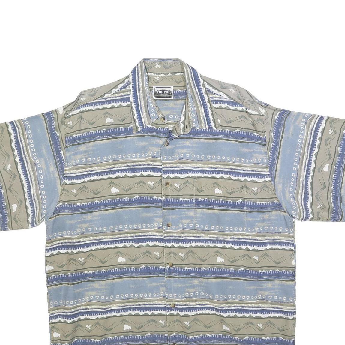 TORERO Mens Blue & Beige Pattern Shirt XL Cotton Blend Casual Summer