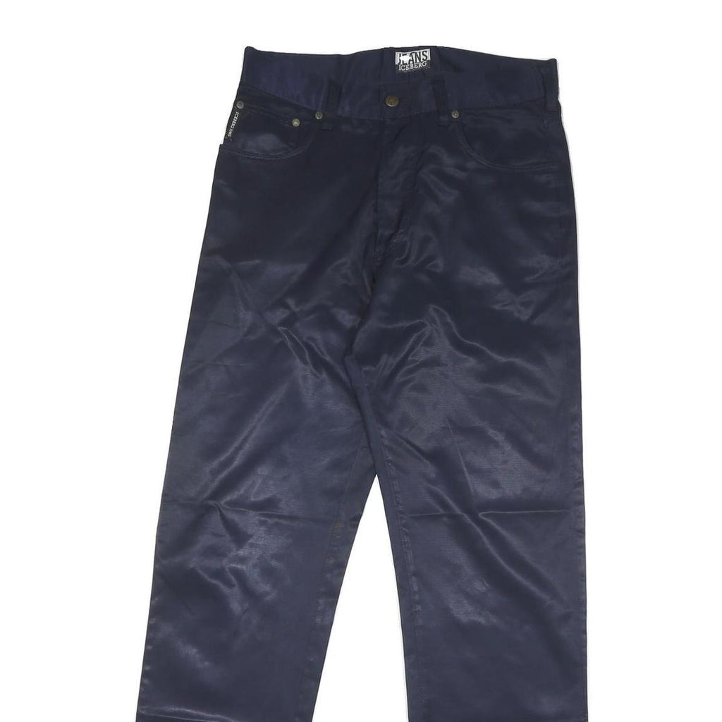 ICEBERG Mens Synthetic Navy Regular Fit Button Closure Trousers W34 L32