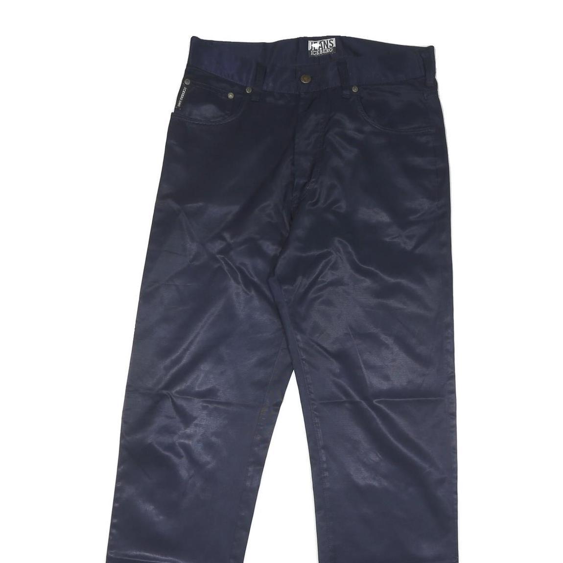 ICEBERG Mens Synthetic Navy Regular Fit Button Closure Trousers W34 L32