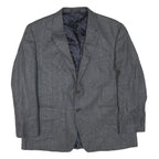 Mens Grey Wool Blend Classic Jacket L Woven Button Closure Formal Smart