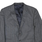 Mens Grey Wool Blend Classic Jacket L Woven Button Closure Formal Smart