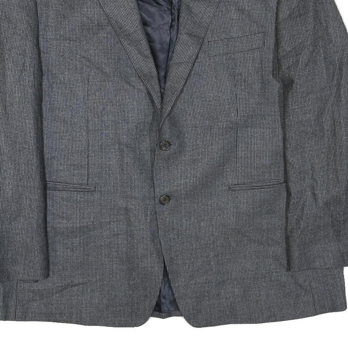 Mens Grey Wool Blend Classic Jacket L Woven Button Closure Formal Smart