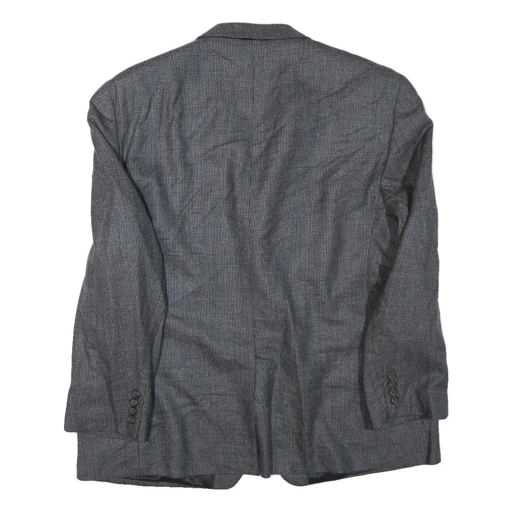 Mens Grey Wool Blend Classic Jacket L Woven Button Closure Formal Smart