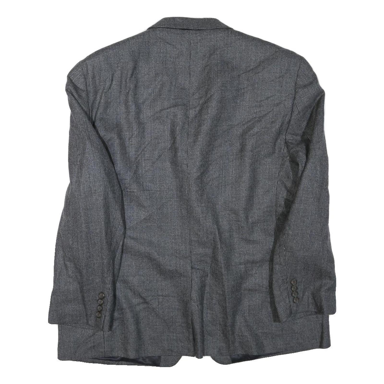 Mens Grey Wool Blend Classic Jacket L Woven Button Closure Formal Smart