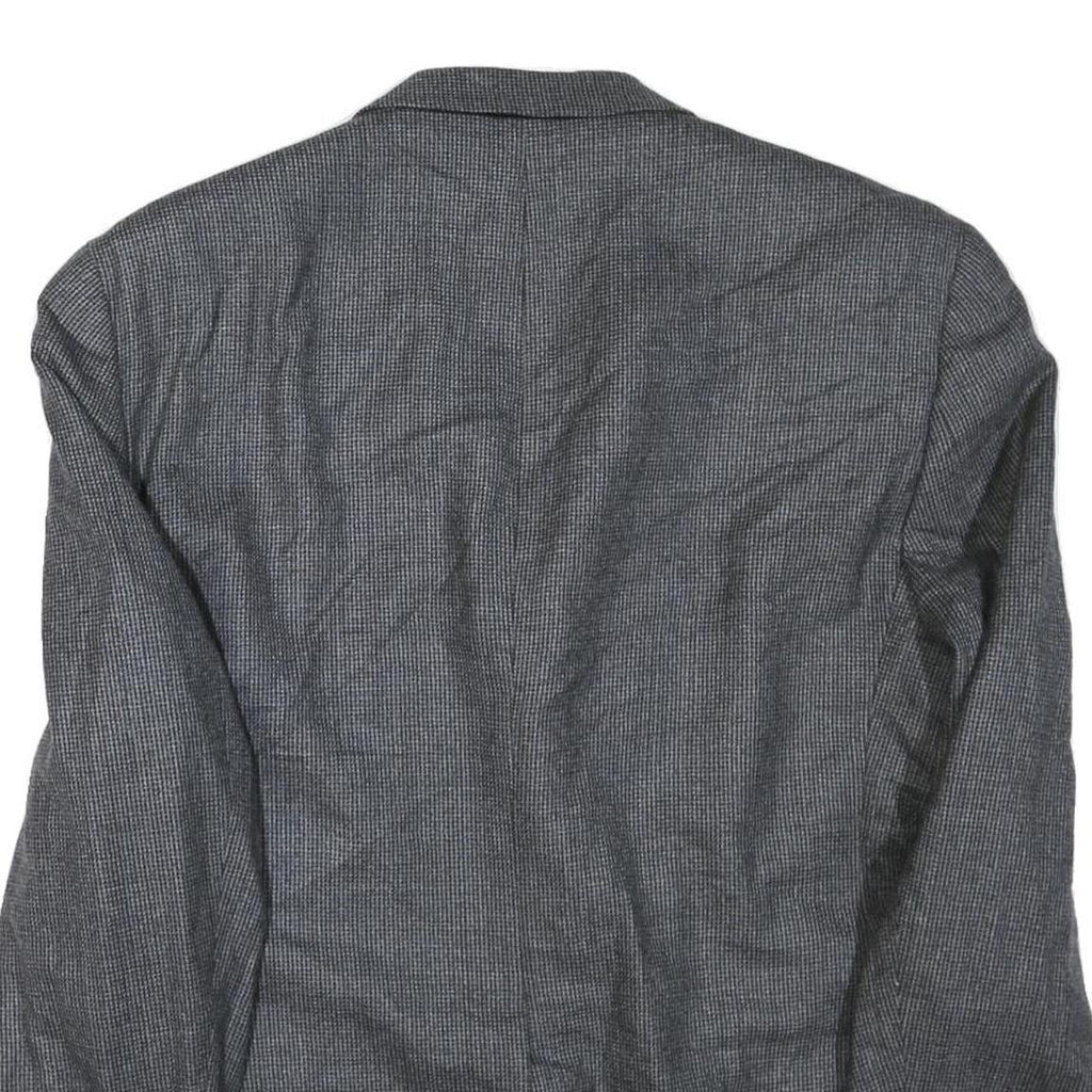 Mens Grey Wool Blend Classic Jacket L Woven Button Closure Formal Smart