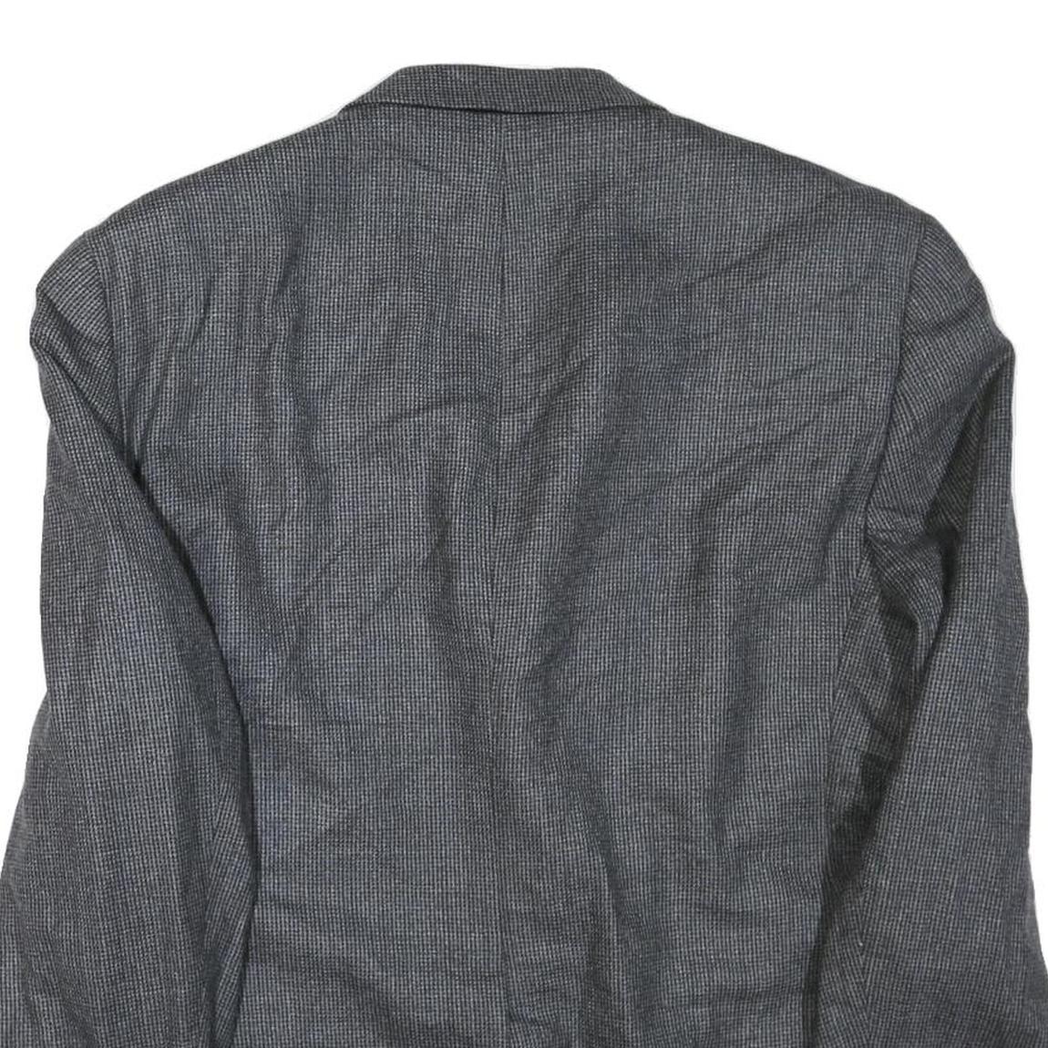 Mens Grey Wool Blend Classic Jacket L Woven Button Closure Formal Smart