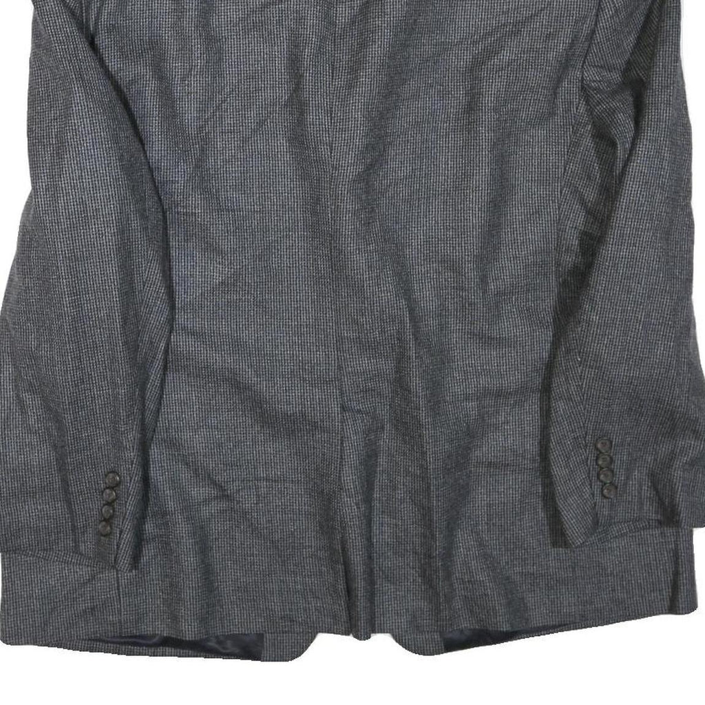 Mens Grey Wool Blend Classic Jacket L Woven Button Closure Formal Smart