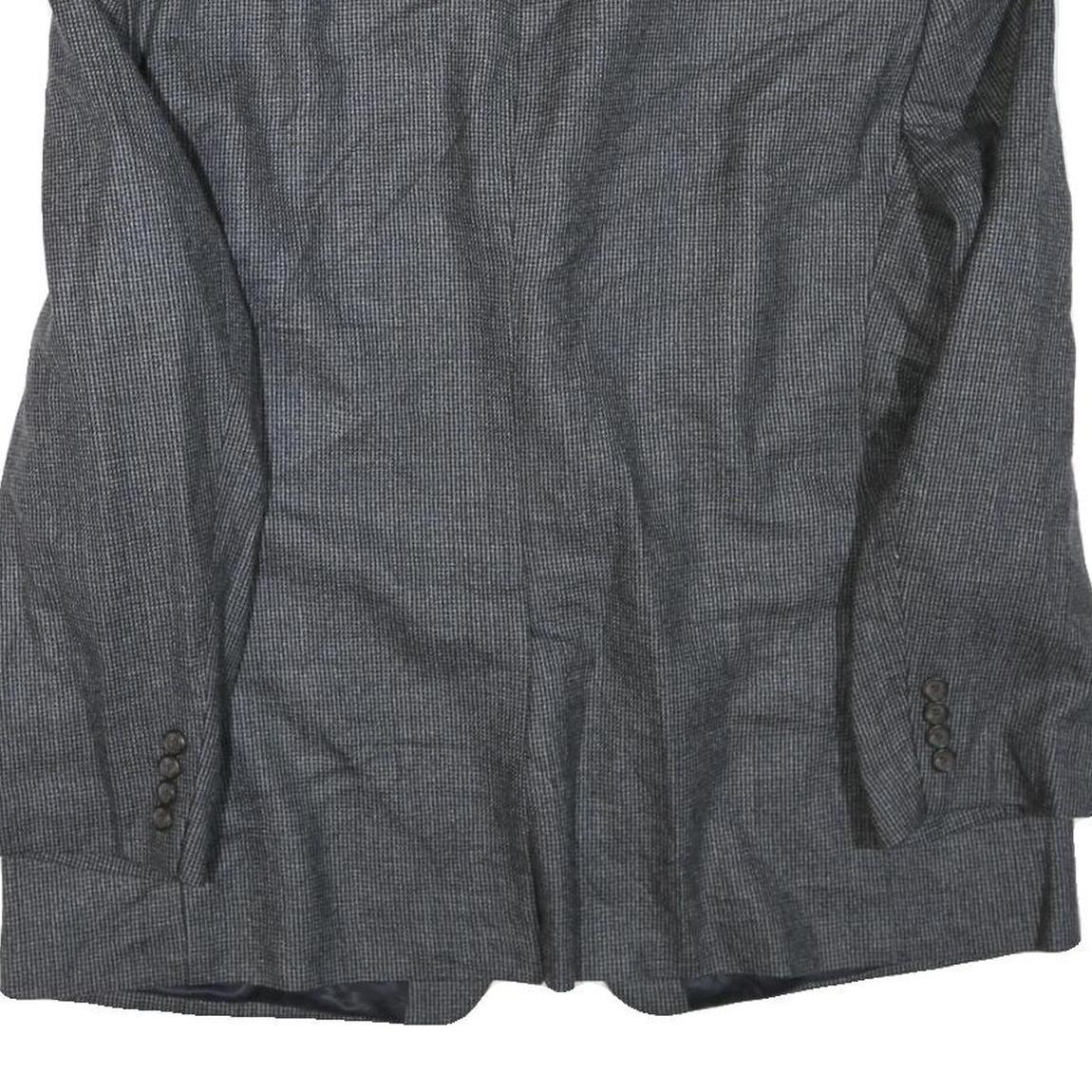 Mens Grey Wool Blend Classic Jacket L Woven Button Closure Formal Smart