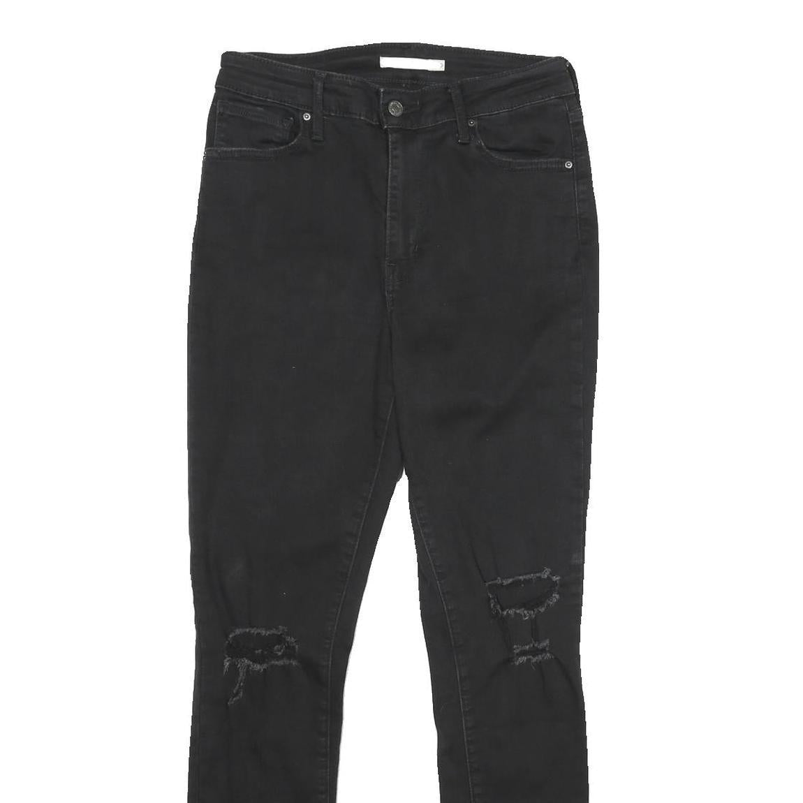 LEVI'S 721 High Rise Skinny Womens Black Slim Denim W29 L30 Ripped Knee Jeans