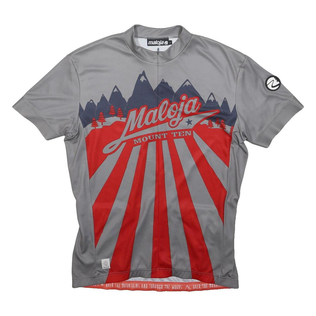 MALOJA Mens Grey & Red Cycling T-Shirt L Short Sleeve Round Neck Printed
