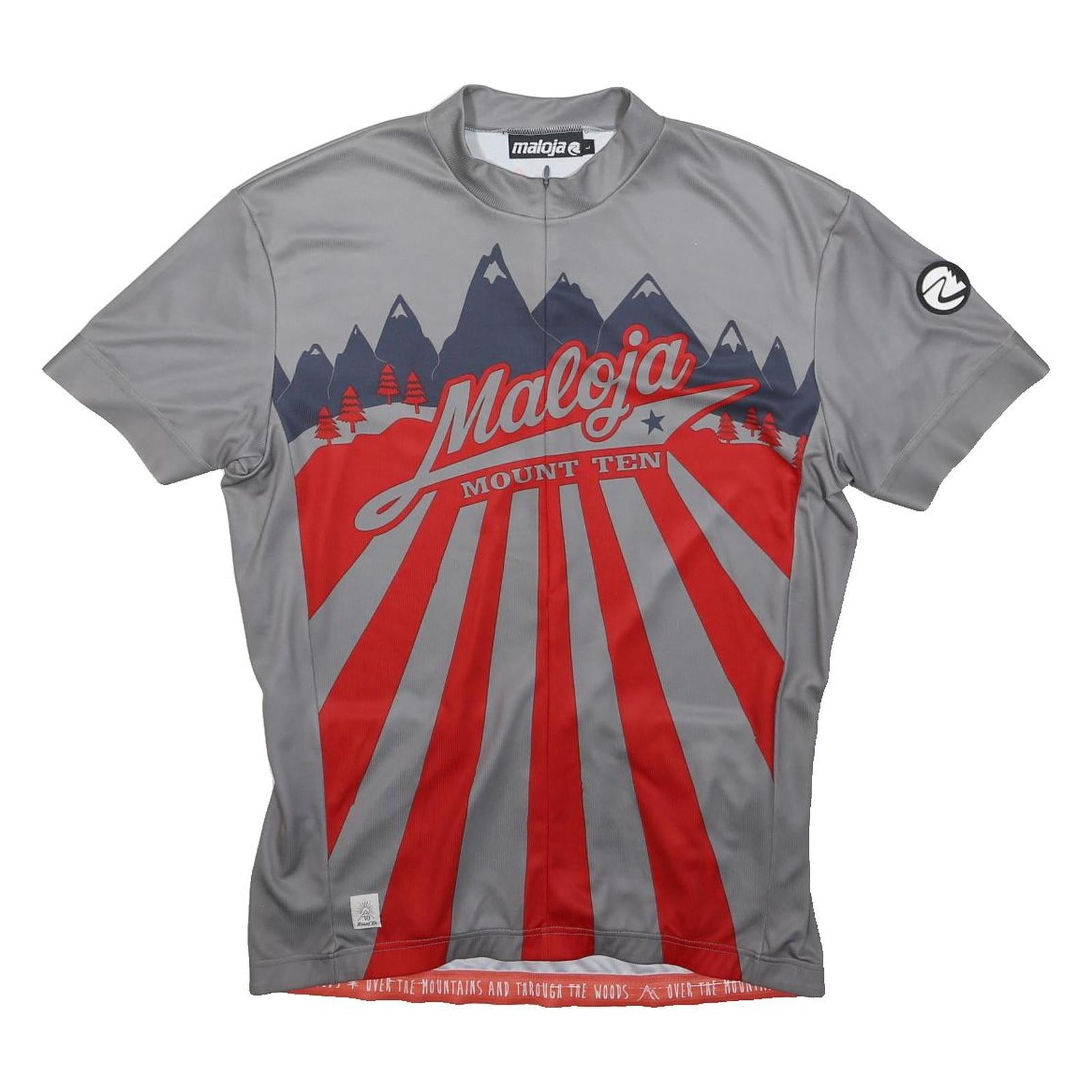 MALOJA Mens Grey & Red Cycling T-Shirt L Short Sleeve Round Neck Printed