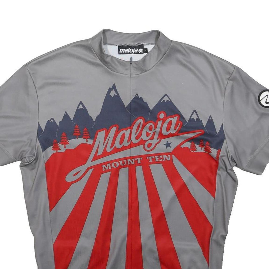 MALOJA Mens Grey & Red Cycling T-Shirt L Short Sleeve Round Neck Printed