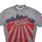 MALOJA Mens Grey & Red Cycling T-Shirt L Short Sleeve Round Neck Printed