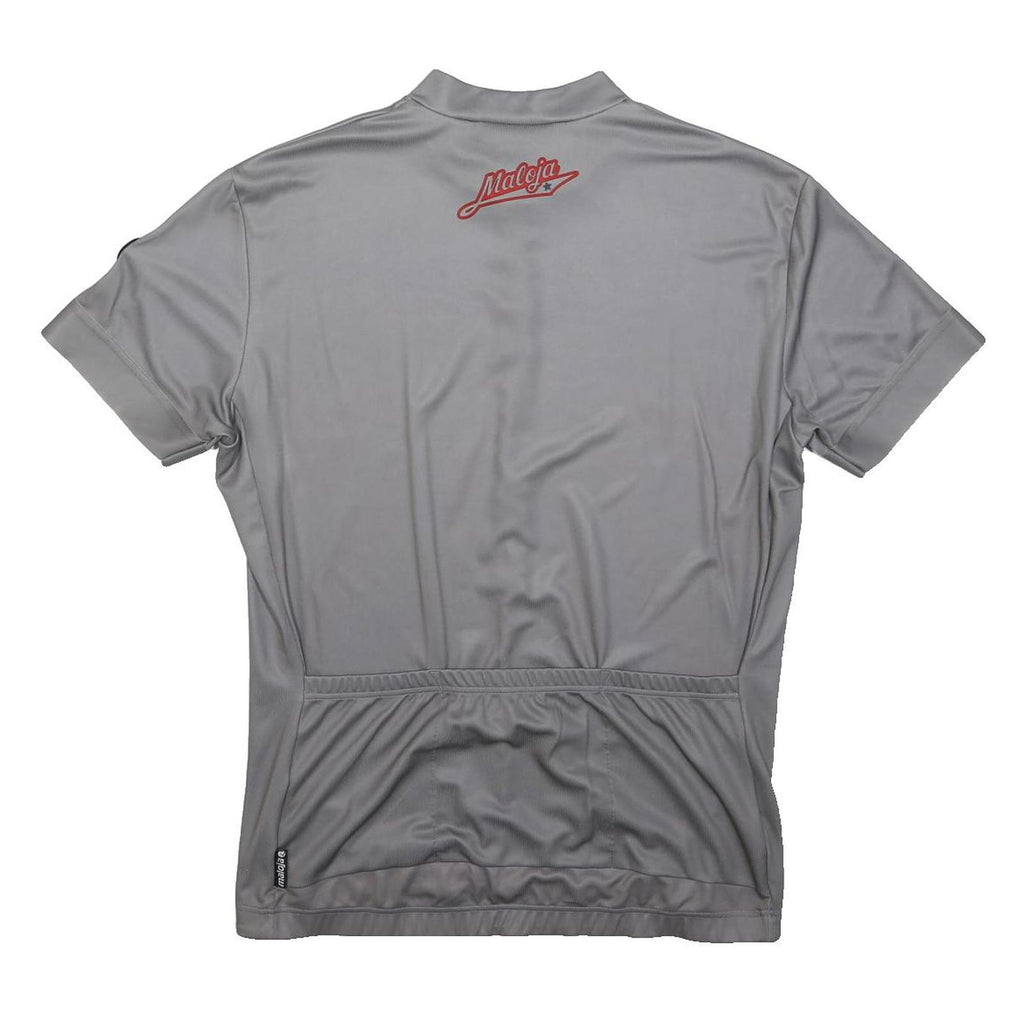 MALOJA Mens Grey & Red Cycling T-Shirt L Short Sleeve Round Neck Printed