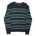 TOMMY HILFIGER Mens Blue & Green Striped Pattern Crew Neck Basic Knit Jumper L