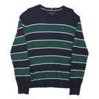 TOMMY HILFIGER Mens Blue & Green Striped Pattern Crew Neck Basic Knit Jumper L