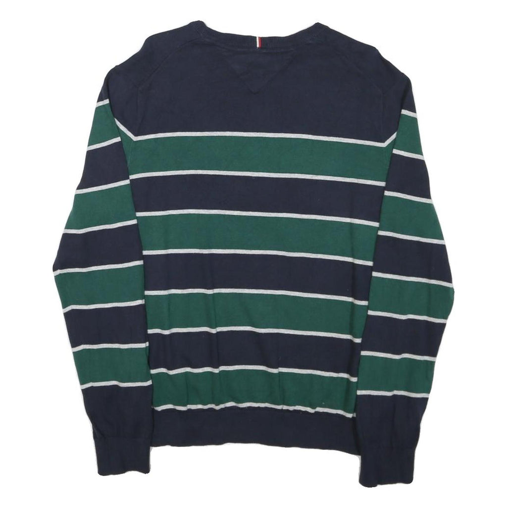 TOMMY HILFIGER Mens Blue & Green Striped Pattern Crew Neck Basic Knit Jumper L