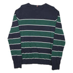 TOMMY HILFIGER Mens Blue & Green Striped Pattern Crew Neck Basic Knit Jumper L