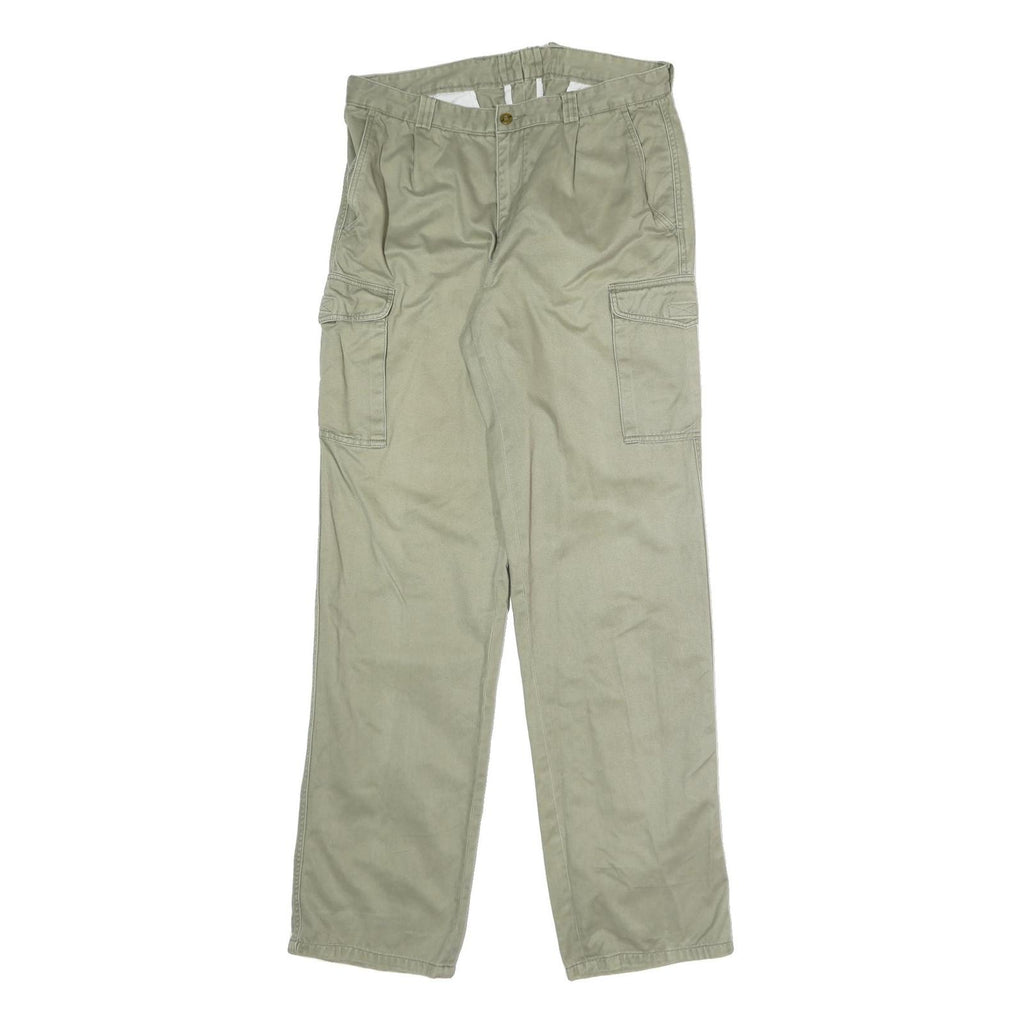 Mens Cotton Blend Beige Regular Straight Leg Trousers W31 L33 Casual Utility Zip