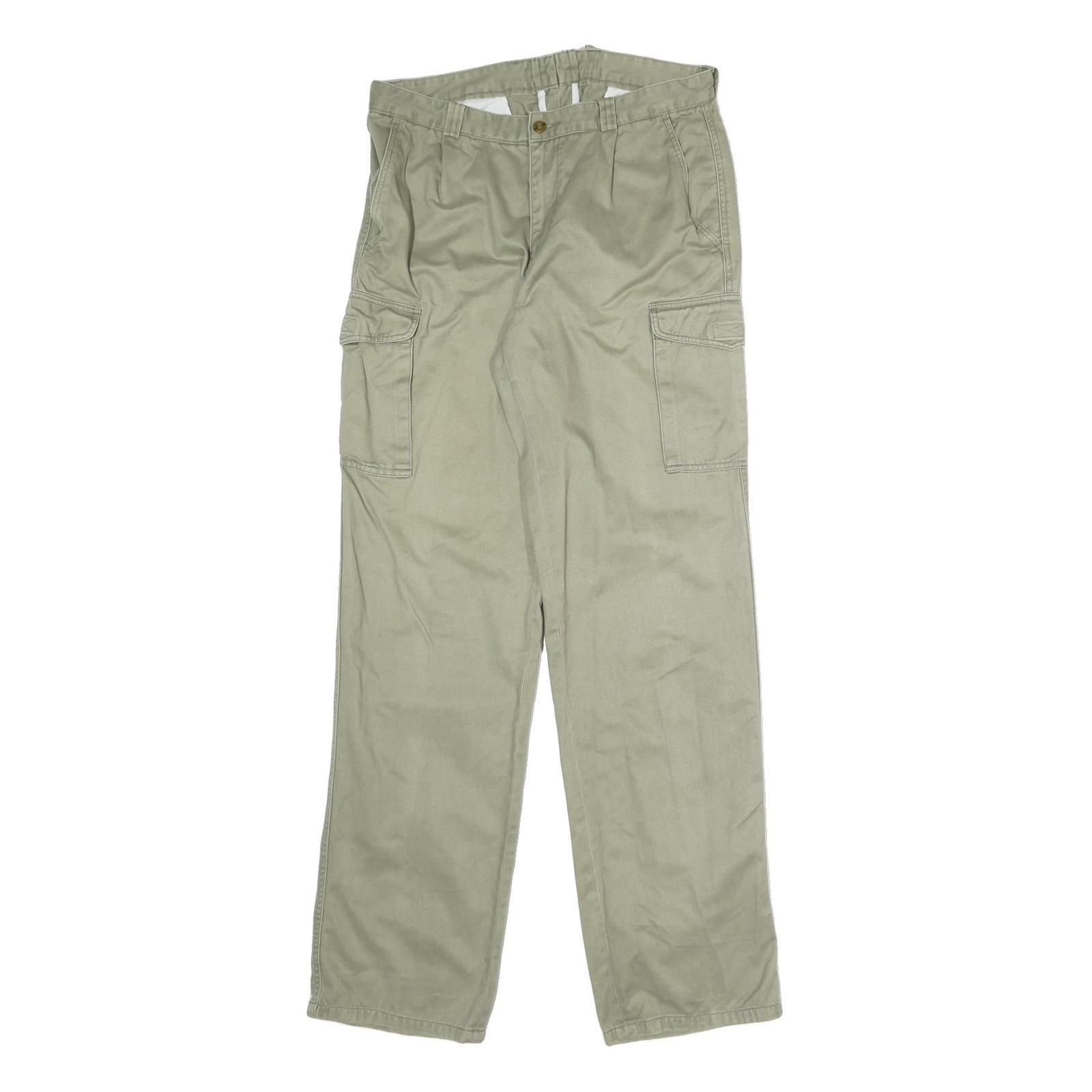 Mens Cotton Blend Beige Regular Straight Leg Trousers W31 L33 Casual Utility Zip