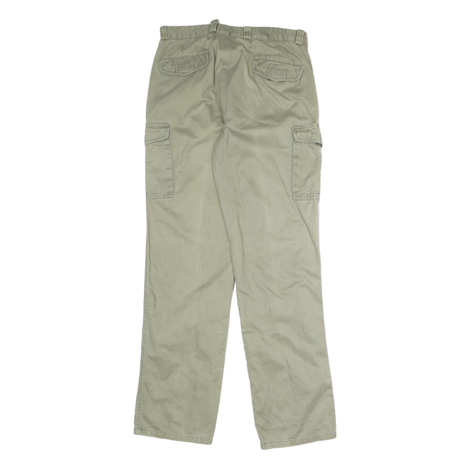 Mens Cotton Blend Beige Regular Straight Leg Trousers W31 L33 Casual Utility Zip