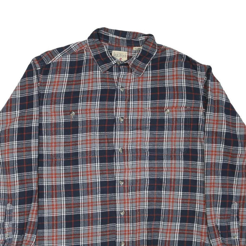 RED HEAD Mens Blue & Red Check Shirt L Cotton Blend Classic Fit Casual