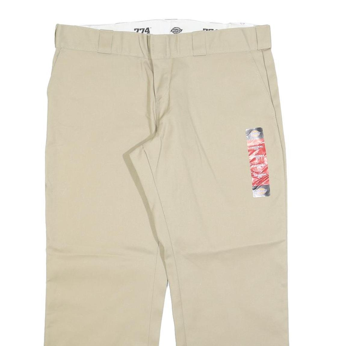 DICKIES Womens Relaxed Beige Cotton Blend Zip Trousers W38 L28 Workwear