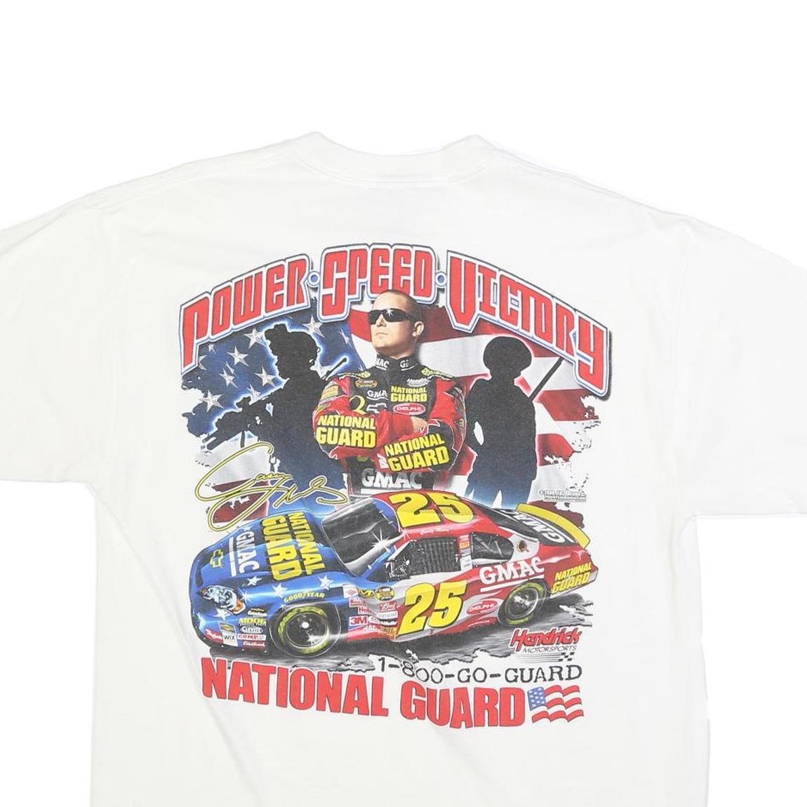 JERZEES Mens White National Guard Power Speed Victory Graphic T-Shirt L Short